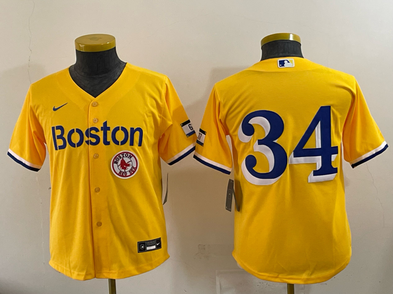 Youth 2025 Boston Red Sox #34 Ortiz yellow Game Nike MLB Jersey 003